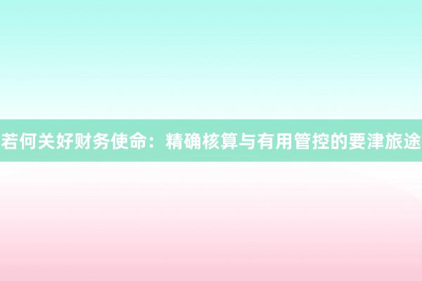若何关好财务使命：精确核算与有用管控的要津旅途